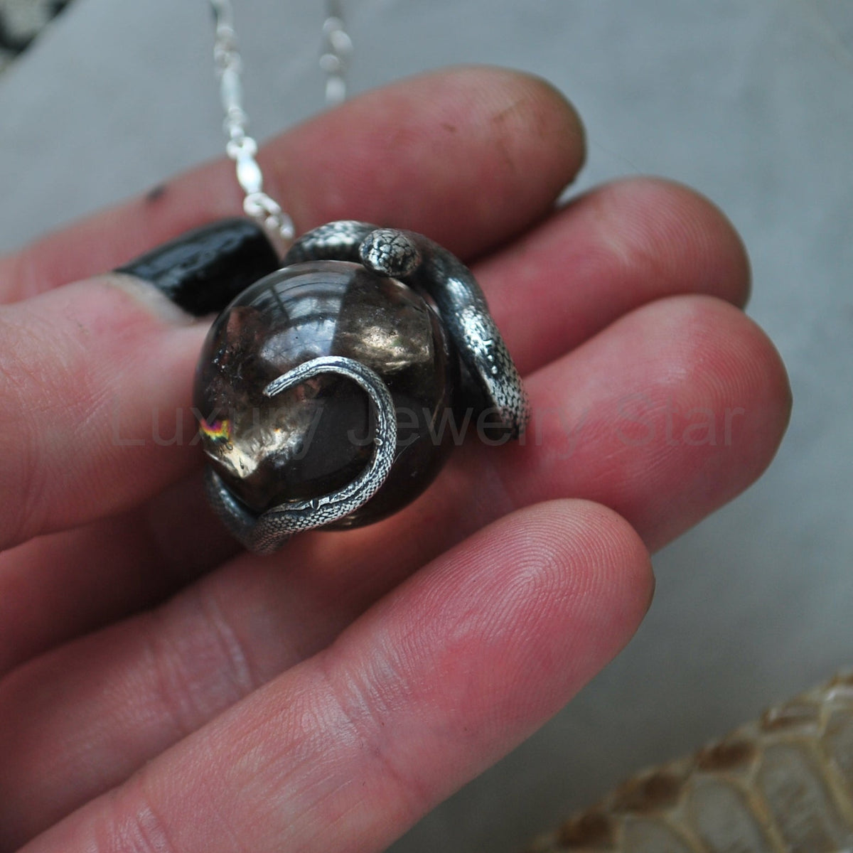 Snake Guardian - Smoky Quartz with Rainbows - image 10