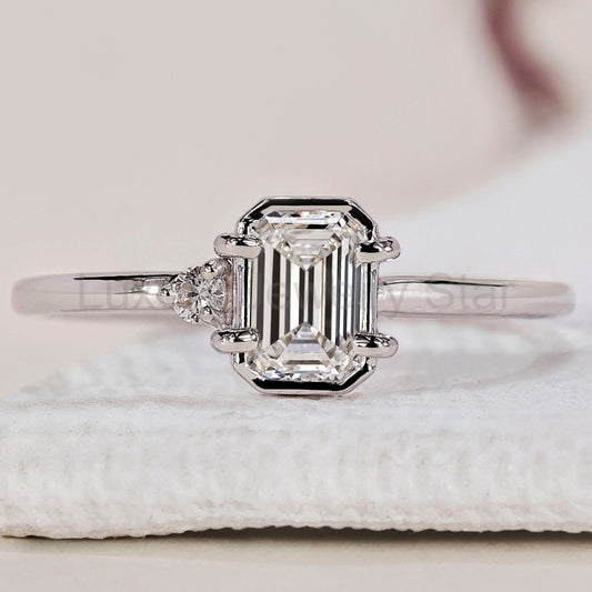 2 Stone Diamond Ring - Round and Emerald Cut