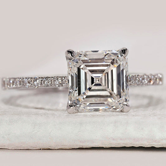 Asscher Diamond Engagement Ring in Pave Setting