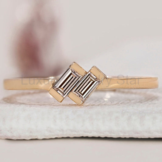 Baguette Cut 2 Diamond Engagement Ring