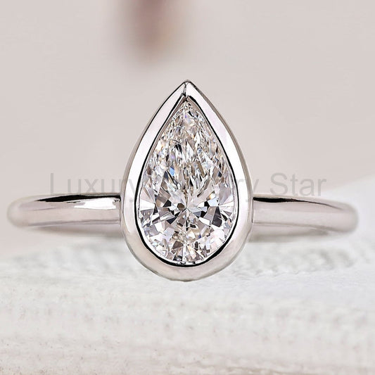 Bezel Setting Pear Cut Diamond Engagement Ring