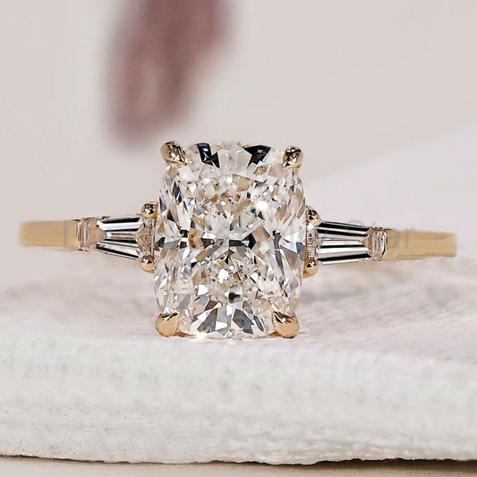 Cushion Cut 3 Stone Diamond Engagement Ring
