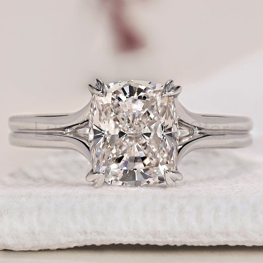 Cushion Cut Diamond Ring With Split Shank Band