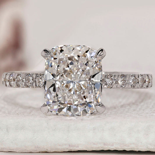 Cushion Cut Engagement Ring With Hidden Halo Style