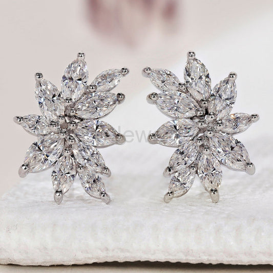 Diamond Cluster Earrings - Marquise Shape