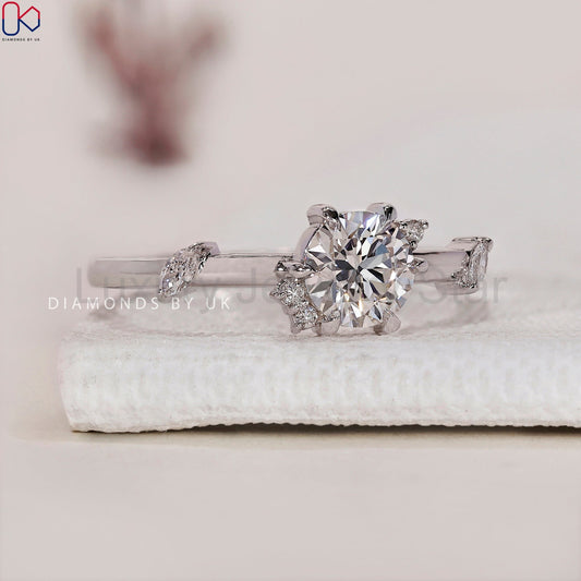 Diamond Cluster Engagement Ring - Marquise and Round - image 2