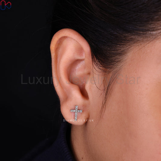 Diamond Cross Earrings - Round Cut - image 2