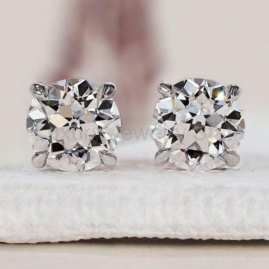 Diamond Stud Earrings - Round Old European Cut