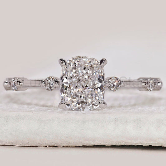 Distance Pave Cushion Cut Diamond Ring