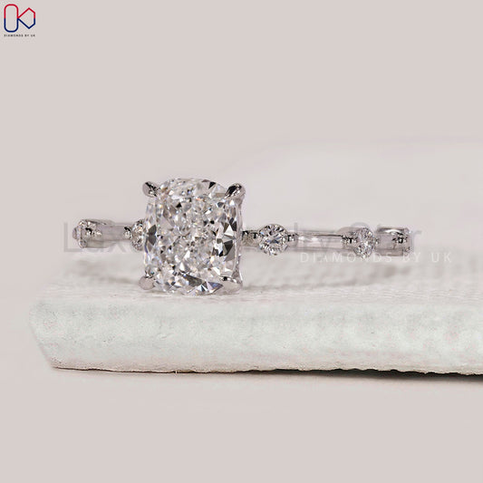 Distance Pave Cushion Cut Diamond Ring - image 2