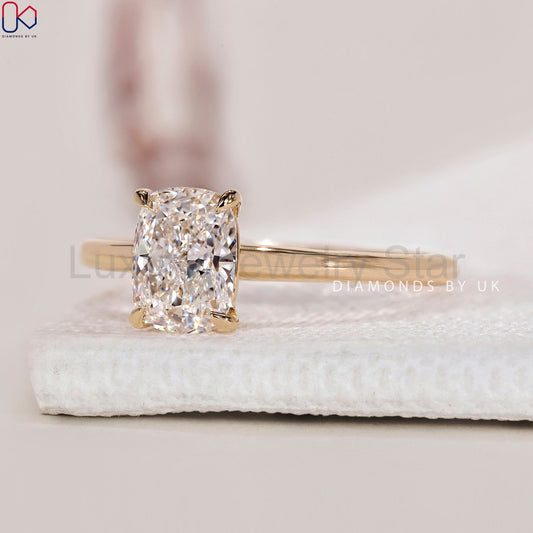 Elongated Cushion Cut Diamond Ring - Solitaire Setting - image 2