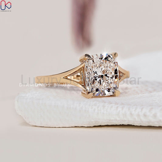 Elongated Cushion Cut Diamond Ring – Split Shank - image 2