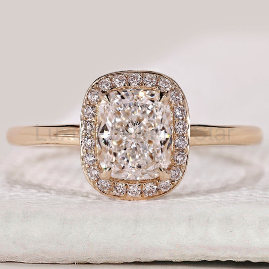 Elongated Cushion Diamond Hidden Halo Ring