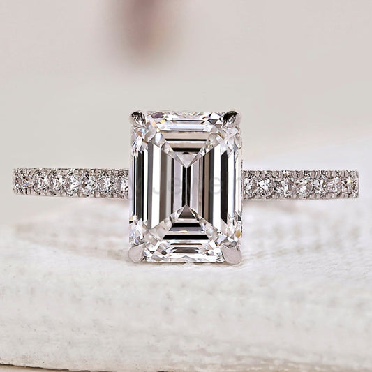 Emerald Cut Diamond Engagement Ring In Pave Setting