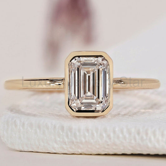 Emerald Cut Diamond Ring - Bezel Setting