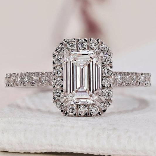 Emerald Cut Diamond Ring With Pave Band