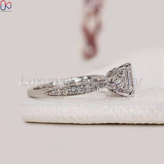 Emerald Cut Diamond Ring With Tapered Pave Band - image 2