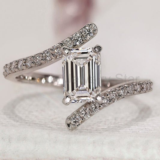 Emerald Cut Engagement Ring In Bypass Setting