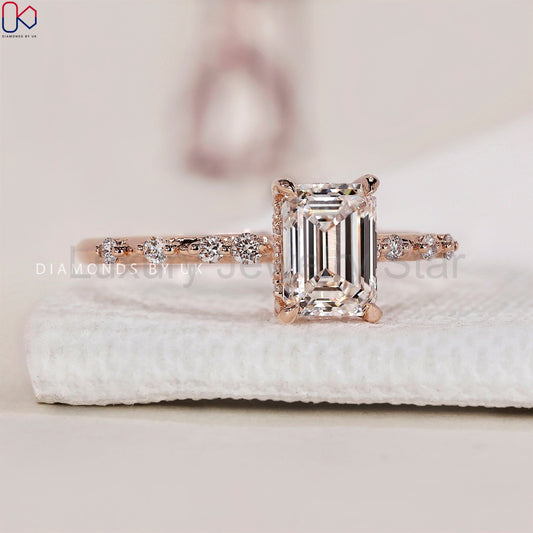 Emerald Cut Engagement Ring With Distance Pave Band - image 2