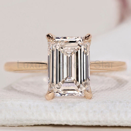 Emerald Cut Solitaire Ring - Yellow Gold