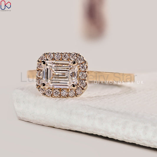 Emerald Diamond Engagement Ring With Halo Setting - image 2