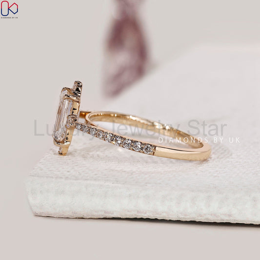 Emerald Diamond Engagement Ring With Tapered Pave Setting - image 2