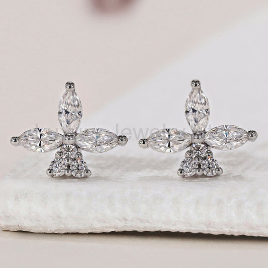 Floral Stud Earrings - Marquise and Round Diamond