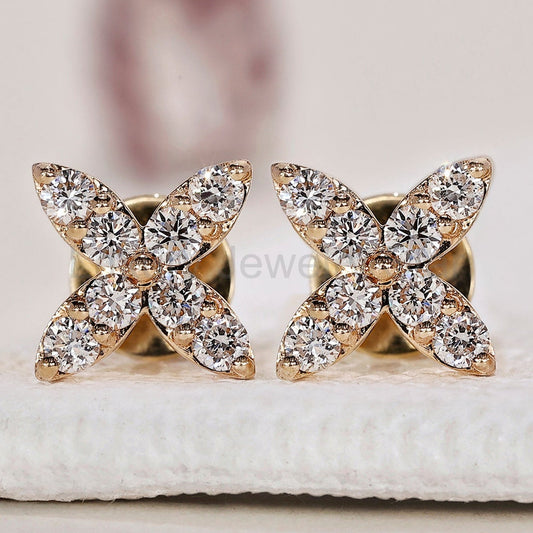 Flower Stud Earrings - Round Diamond