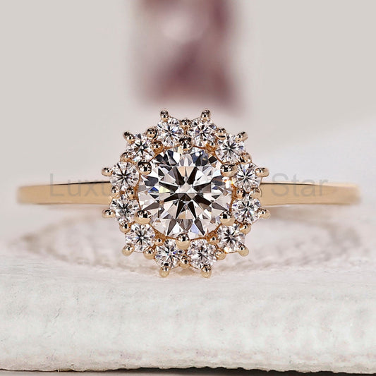 Halo Diamond Ring With Round Cut Accents