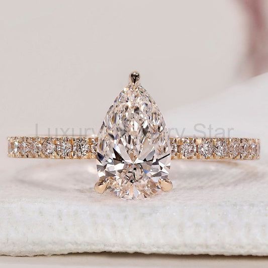 Hidden Halo Pear Cut Engagement Ring