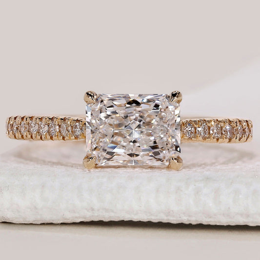 Hidden Halo Radiant Cut Ring in Yellow Gold