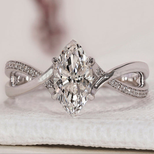 Marquise Cut Diamond Ring - Twisted Pave Style