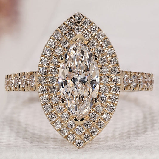 Marquise Cut Diamond With Double Halo Engagement Ring