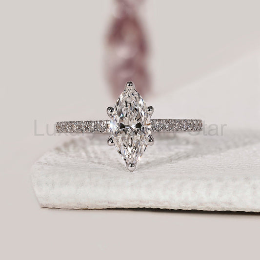 Marquise Diamond Engagement Ring With Pave Setting