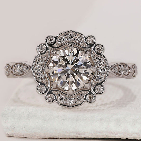 Octagon Bezel Diamond Ring in Pave Style