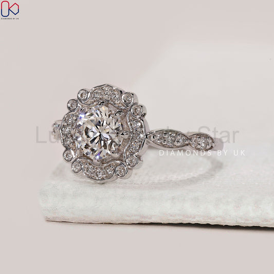 Octagon Bezel Diamond Ring in Pave Style - image 2