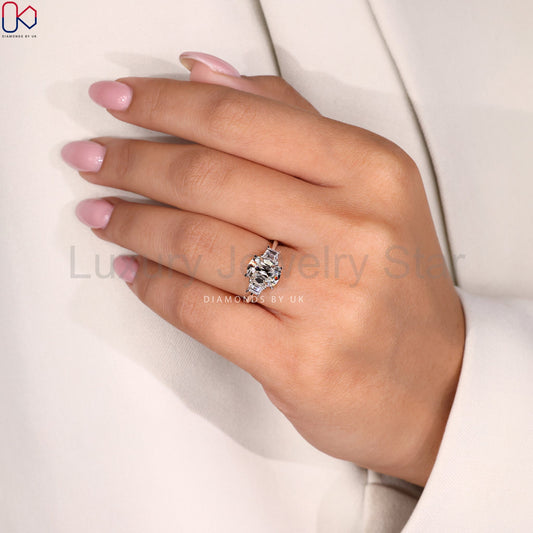 Old Mine Cut Diamond Engagement Ring In White Gold - image 2