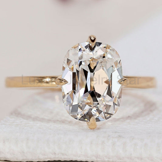 Old Mine Cut Elongated Cushion Cut Diamond Ring