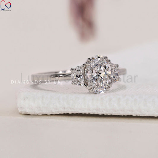 Oval and Half Moon 3 Stone Engagement Ring - image 2
