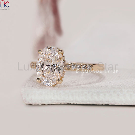 Oval Cut Diamond Hidden Halo Engagement Ring - image 2