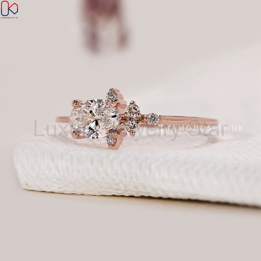 Oval Diamond East West Engagement Ring - image 2
