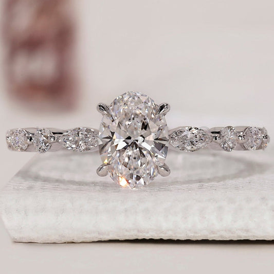 Oval Diamond Engagement Ring In White Gold