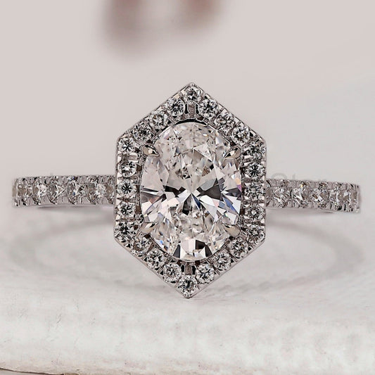Oval Diamond Ring In Halo Pave Setting