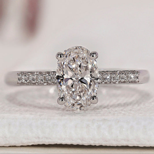 Oval Hidden Halo Engagement Ring - Pave Setting