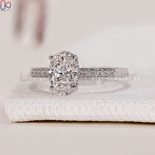 Oval Hidden Halo Engagement Ring - Pave Setting - image 2