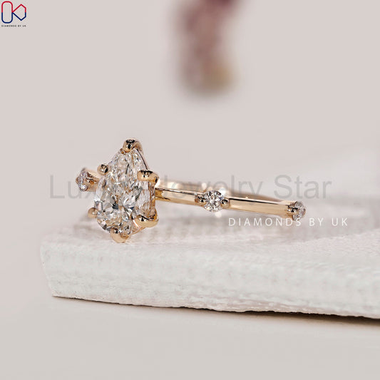Pear Diamond Ring With Distance Pave Band - image 2