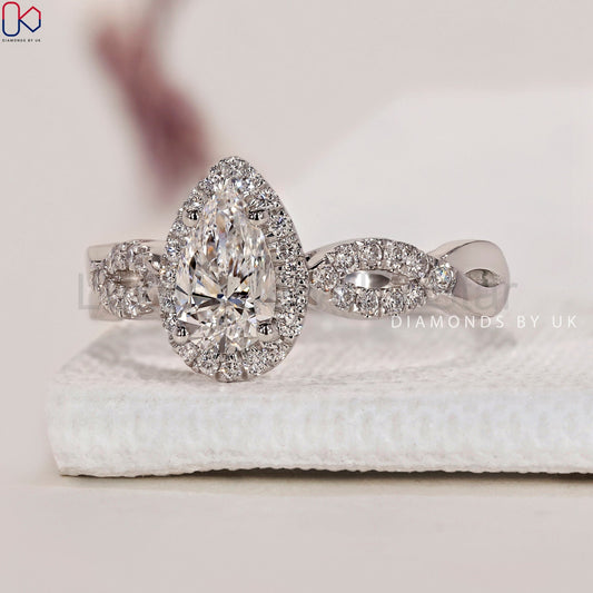 Pear Halo Engagement Ring - Twisted Pave - image 2