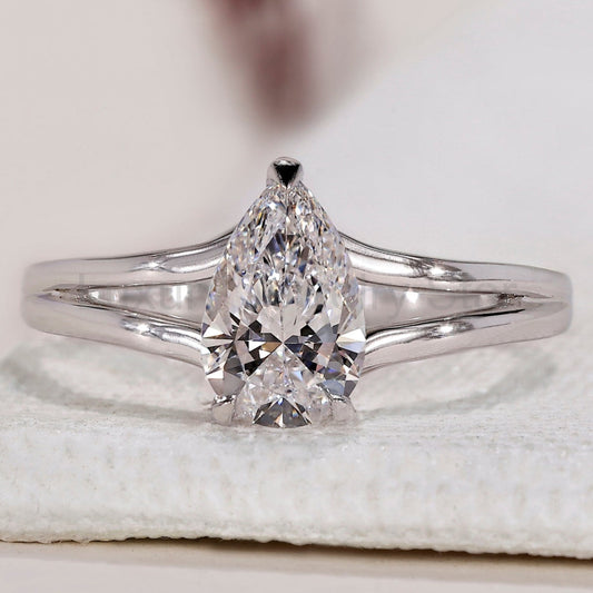 Pear Shape Diamond Ring - Split Shank