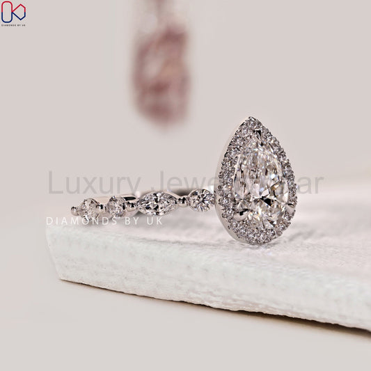 Pear Shape Engagement Ring With Floating Bubble Prong - image 2
