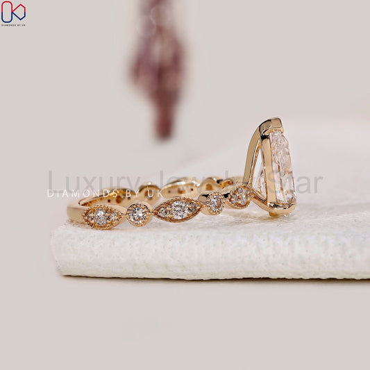 Pear Shape Engagement Ring With Milgrain Setting - image 2